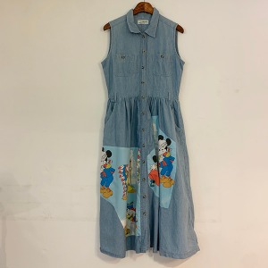 Vintage Minnie Mouse Chambray Denim Patchwork Dress